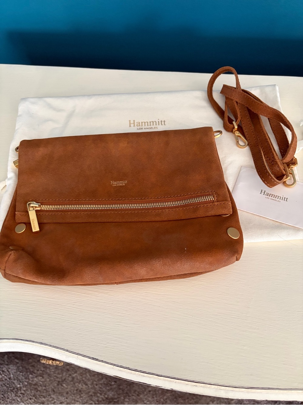 Hammitt Tan Brown Leather Crossbody Bag with Gold Hardware